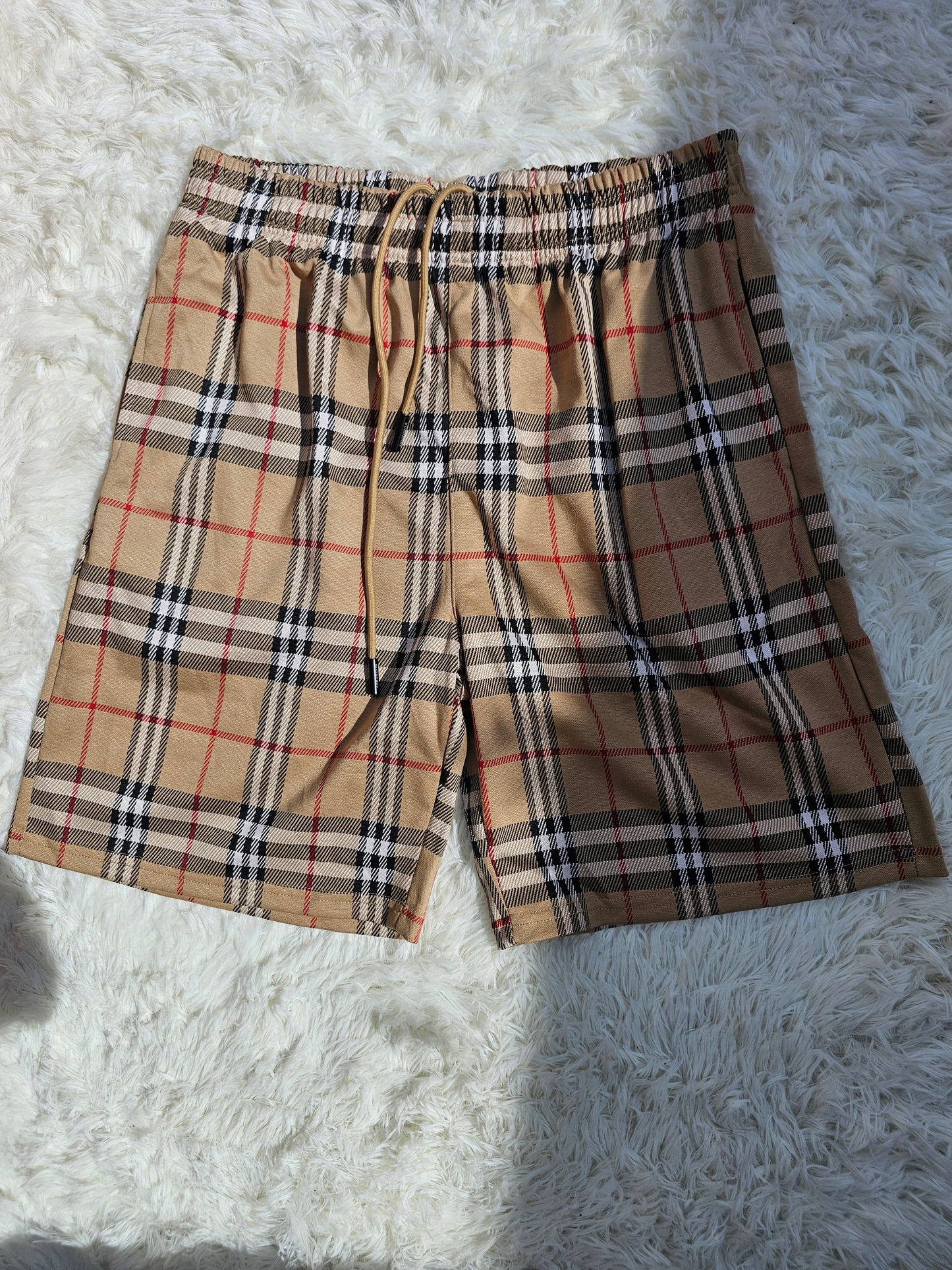 Burb Beige Plaid Short Set
