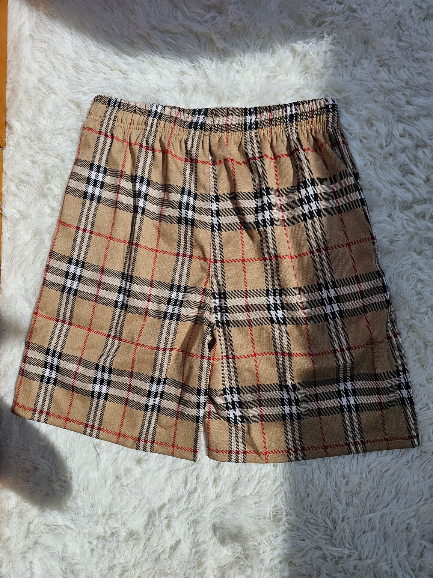 Burb Beige Plaid Short Set