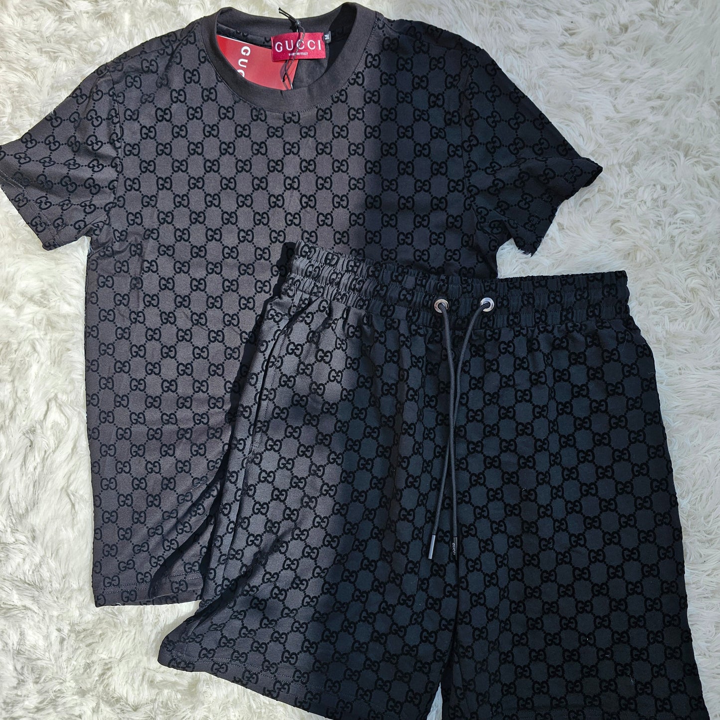 Guc Black Logo Short Set